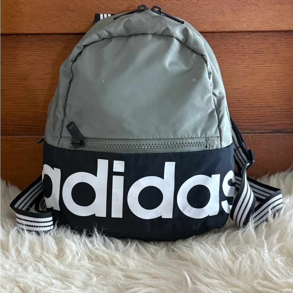 Adidas ‘Linear’ Mini Olive and Black Logo Backpack - Picture 2 of 7